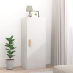 High Gloss White Floating Wall Cabinet Spacious Engineered Wood Storage Shelf