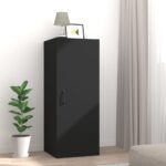 Chic Black Engineered Wood Wall Cabinet Ample Storage Space Home Organizer