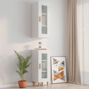 High Gloss White Wall Cabinet Engineered Wood Glass Eucalyptus Storage Organizer