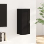 Chic Black Wall Mounted Cabinet Ample Storage Floating Engineered Wood Organizer