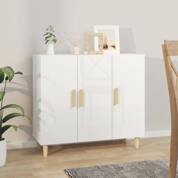 High Gloss White Sideboard Modern Storage Cabinet with Doors for Home Decor