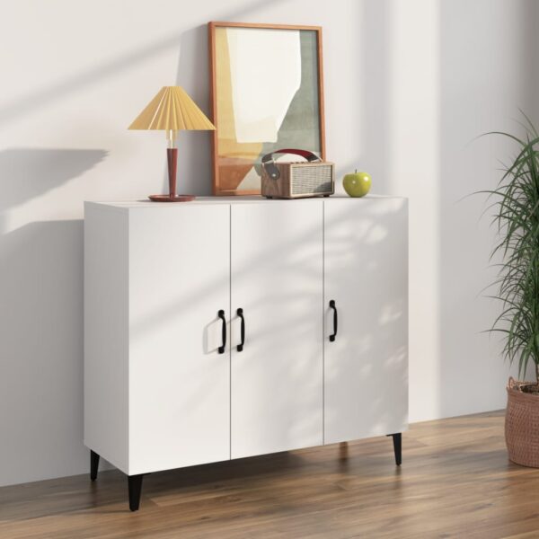 Chic White Sideboard Storage Cabinet Ample Space Smooth Engineered Wood