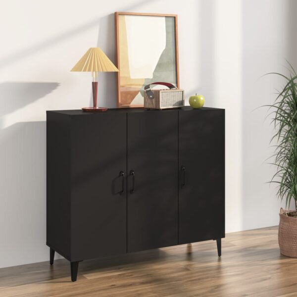 Chic Black Sideboard Storage Cabinet Engineered Wood with Six Compartments