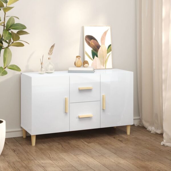 High Gloss White Sideboard Storage Cabinet with Doors Drawers Modern Home Decor