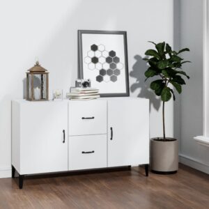 Elegant White Sideboard Buffet Storage Cabinet with Drawers and Doors