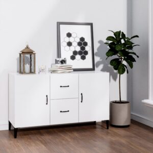 Chic High Gloss White Sideboard Storage Cabinet with Doors and Drawers