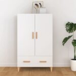 Chic White Highboard Cabinet Engineered Wood Ample Storage Sturdy Sideboard