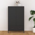 Chic Black Highboard Cabinet Engineered Wood Ample Storage Sturdy Sideboard