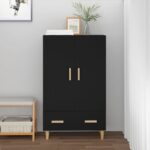 Elegant Black Highboard Chic Scandinavian  Engineered Wood Storage Cabinet