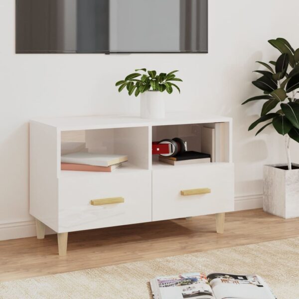 Chic High Gloss White TV Stand Media Storage Cabinet with Shelves and Drawers