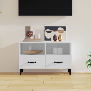 Chic White TV Stand Media Storage Cabinet Sturdy Engineered Wood Modern Design