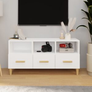 Modern White TV Stand Media Storage Cabinet Engineered Wood Spacious Organizer