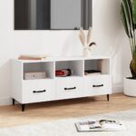 Modern White TV Stand Media Console Storage Cabinet with Shelves and Drawers