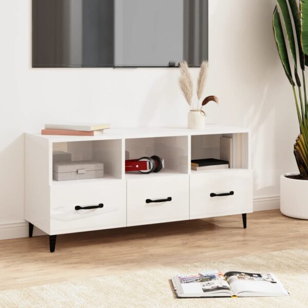 Modern High Gloss White TV Stand Media Console Storage Cabinet with Shelves