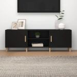 Chic Black TV Stand Media Console Storage Cabinet Engineered Wood Modern Design