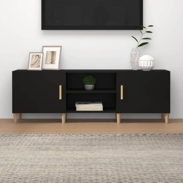 Chic Black TV Stand Media Console Storage Cabinet Engineered Wood Modern Design