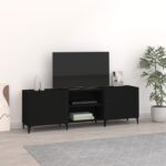 Chic Black Engineered Wood TV Stand Media Console Storage Cabinet with Shelf