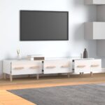 High Gloss White Modern TV Stand Media Storage Cabinet Engineered Wood Elegant