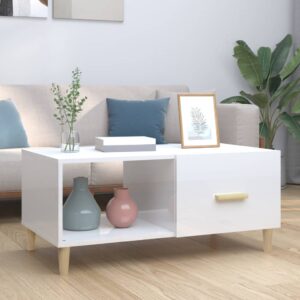 Coffee Table High Gloss White 89.5x50x40 cm Engineered Wood