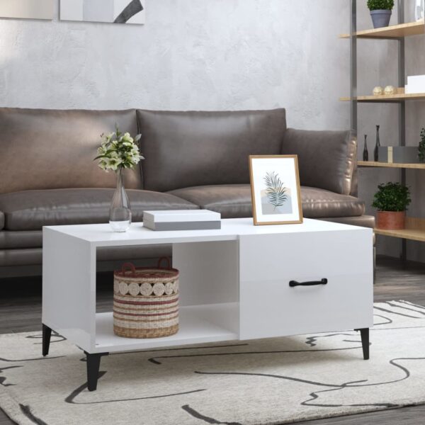 High Gloss White Modern Coffee Table Engineered Wood Ample Storage Chic Design