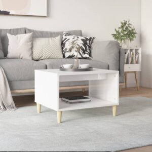 Chic High Gloss White Coffee Table Modern Engineered Wood with Shelf Storage