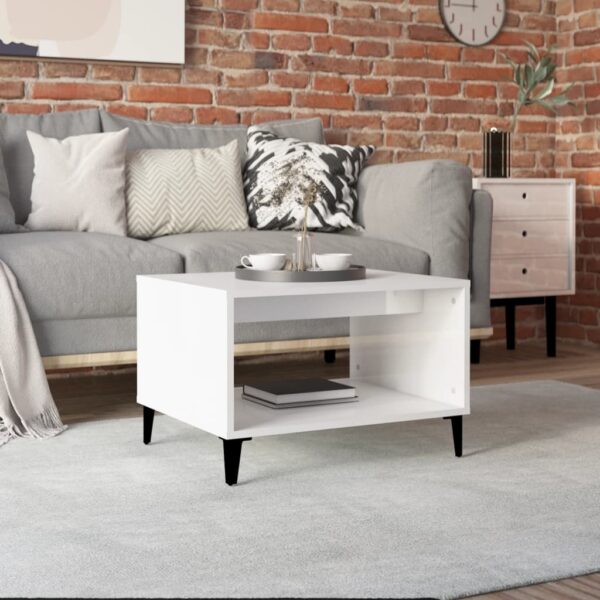 High Gloss White Coffee Table Modern Engineered Wood Metal Legs Storage Compartment