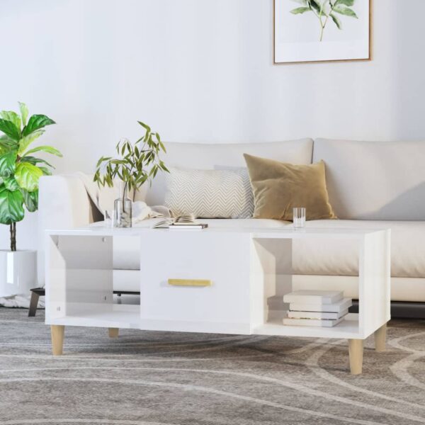 Contemporary High Gloss White Coffee Table Engineered Wood with Storage