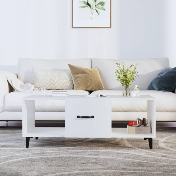 Elegant White Coffee Table Minimalist Engineered Wood Ample Storage Chic Design