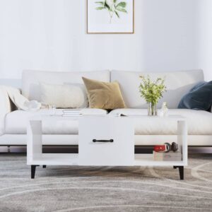 High Gloss White Coffee Table Modern Minimalist Design Ample Storage Space