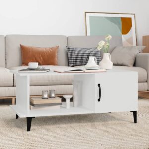 Chic White Coffee Table Modern Engineered Wood Metal Legs Spacious Storage