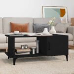 Elegant Black Coffee Table Modern Engineered Wood Metal Legs Spacious Storage Shelf