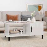 Chic High Gloss White Coffee Table - Engineered Wood Metal Legs Spacious Storage