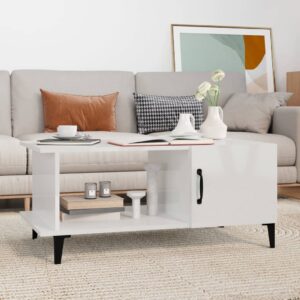 Chic High Gloss White Coffee Table - Engineered Wood Metal Legs Spacious Storage