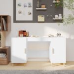 White Engineered Wood Computer Desk with Storage Modern Minimalist Design