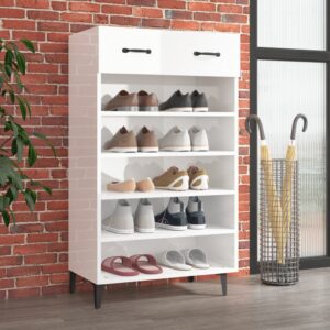 Shoe Cabinet High Gloss White 60x35x105 cm Engineered Wood