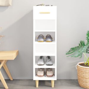 High Gloss White Shoe Cabinet Storage Organizer with Shelves and Drawer Wood