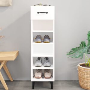 High Gloss White Shoe Cabinet Storage Organizer with Metal Legs and Drawer