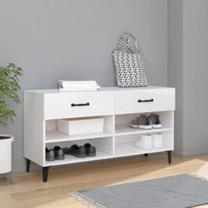 High Gloss White Shoe Cabinet Engineered Wood Storage Organizer with Drawers