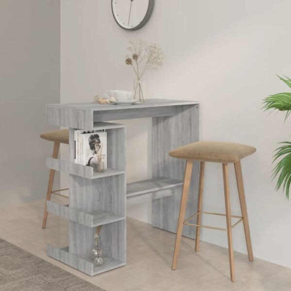 Chic Grey Sonoma Modern Bar Table with Storage Racks and Footrest