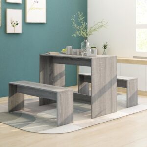 Modern Grey Sonoma Dining Set Engineered Wood Table Benches Home Furniture