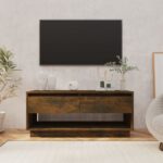 Modern Smoked Oak TV Stand Cabinet Media Storage with Drawers & Shelf Wood