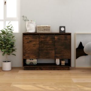 Elegant Smoked Oak Sideboard Cabinet Storage Organizer with Shelves