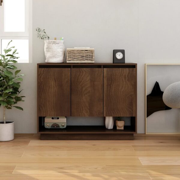 Elegant Brown Oak Sideboard Cabinet Storage Organizer with Shelves Decor Display