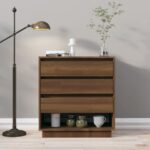 Chic Brown Oak Sideboard Minimalist Design Engineered Wood Storage Organizer