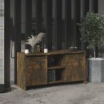 Chic Smoked Oak TV Stand Media Storage Cabinet with Shelves and Doors for Home