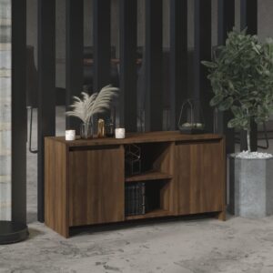 Chic Brown Oak TV Stand Media Storage Cabinet with Shelves and Doors for Home