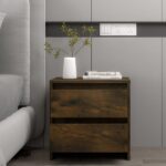 Elegant Smoked Oak Bedside Cabinet Nightstand with Drawers Engineered Wood