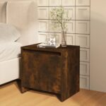 Elegant Smoked Oak Bedside Cabinet Nightstand Engineered Wood Storage Organizer