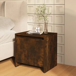 Elegant Smoked Oak Bedside Cabinet Nightstand Engineered Wood Storage Organizer