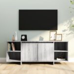 Modern Grey Sonoma TV Stand Cabinet Media Console with Shelves and Doors